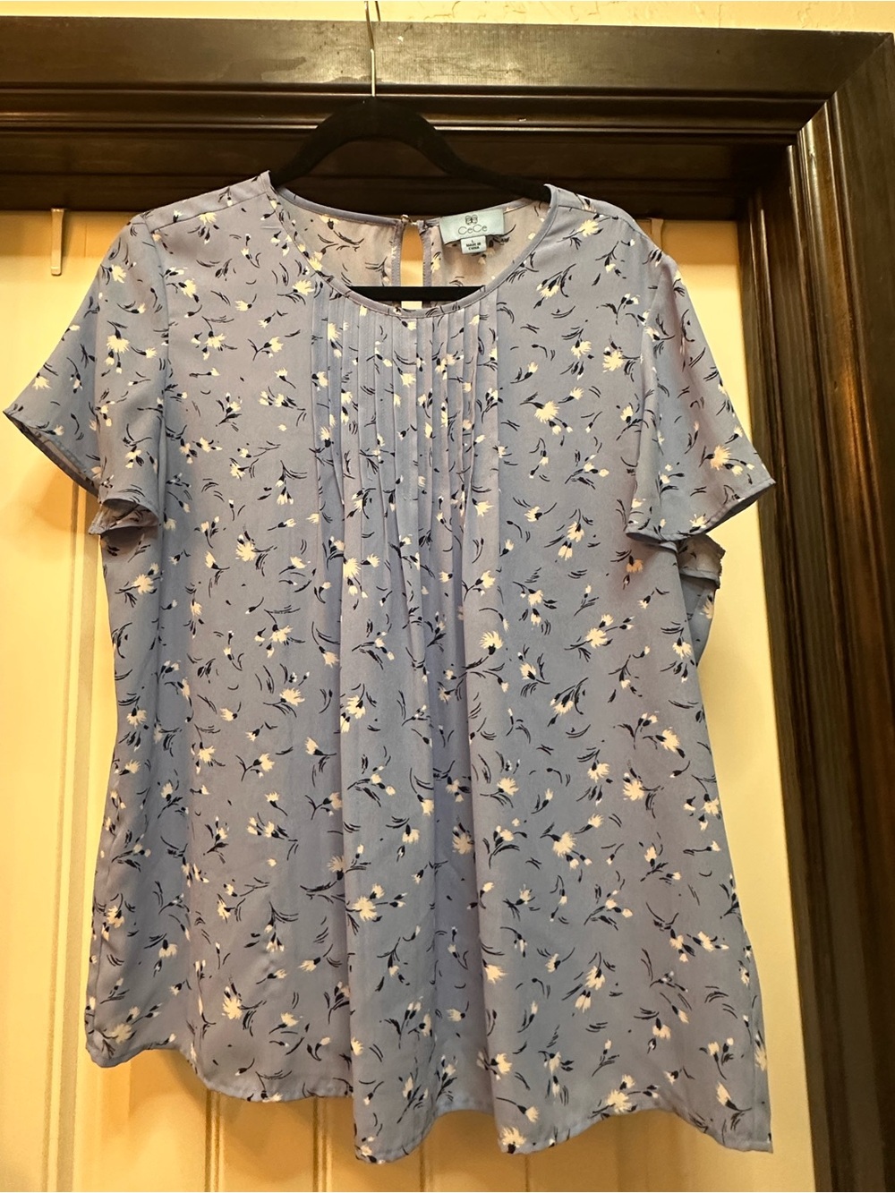 CeCe Powder Blue Floral Pintuck Flutter Sleeve Blouse